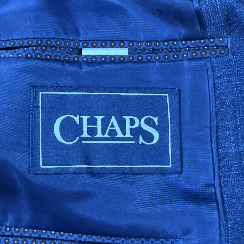 Chaps‎ Blazer Mens 40R Blue Check Plaid Sport Coat Jacket Business Casual Preppy